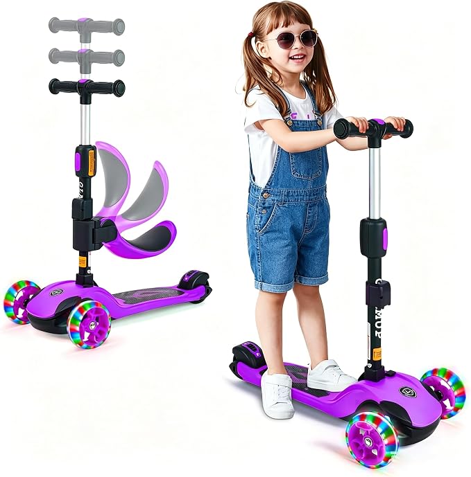 GLAMUP Kids Scooter, 2-in-1 Folding Kick Scooters, Adjustable Height, Safety Lock, 3 Wheel Kick Scooter for Boys and Girls Ages 3-14
