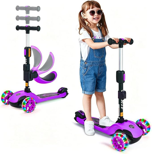GLAMUP Kids Scooter, 2-in-1 Folding Kick Scooters, Adjustable Height, Safety Lock, 3 Wheel Kick Scooter for Boys and Girls Ages 3-14