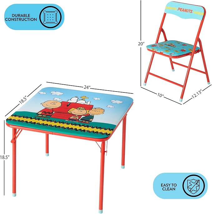 Idea Nuova 3-Piece Furniture Set with 1 Square Table & 2 Folding Chairs for Kids, Peanuts