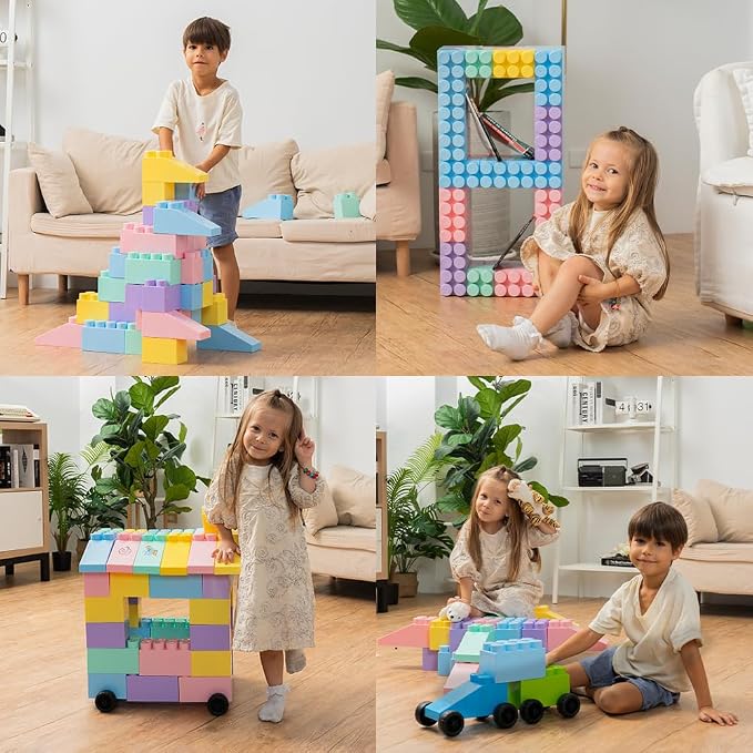 PLATPORTS 48-Piece Jumbo Big Blocks for Kids Ages 2–8 – Giant XL Large Plastic Building Blocks, Indoor/Outdoor Construction Play Set