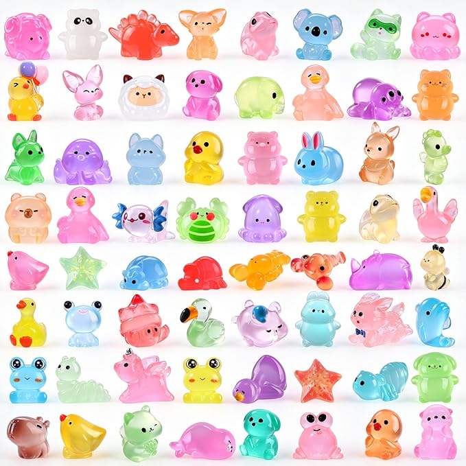 DIYDEC 85PCS Luminous Mini Resin Animals, Tiny Miniatures Figures Glow in The Dark Little Toys to Hide Small Duck Figurines for Party Favors Bag Fillers Garden Dollhouse Decor