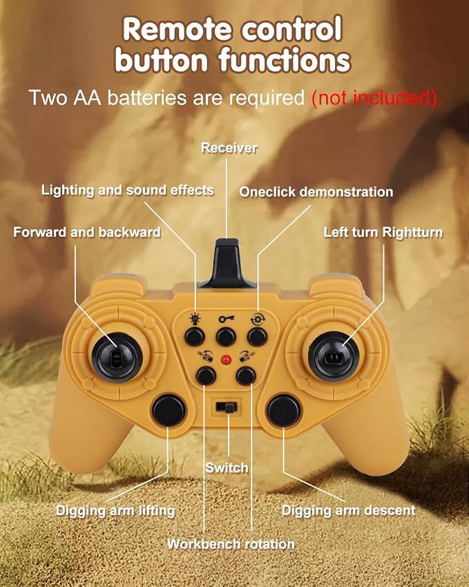 Remote Control Excavator Toys for Boys 4-7, Construction Trucks 2.4GHz RC Excavator with Light and Sound, Dinosaur Toys for Kids 3-5, Christmas Birthday Gifts for Kids (Yellow)