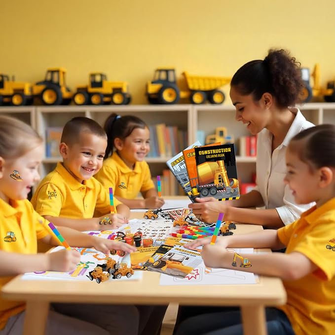 BenLouis 168Pcs Construction Party Favors Excavator Theme Coloring Books Crayons Sticker Set Bulk for Kids Construction Birthday Goodie Bag Stuffer Classroom Gifts Rewards Craft Pinata Fillers