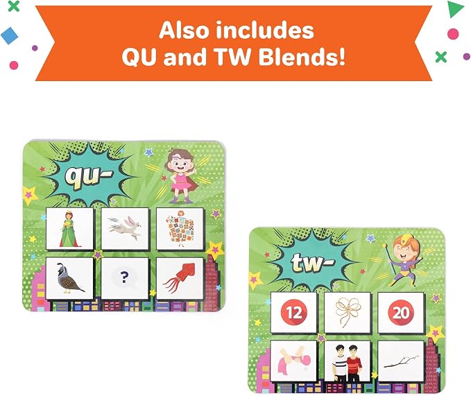 Super Blends Phonics Reading Game for Kids Ages 6-8 | 22 Blends, Digraphs & CVC Words | Kindergarten & 1st Grade Reading Board Game | Learn to Read & Spelling Game