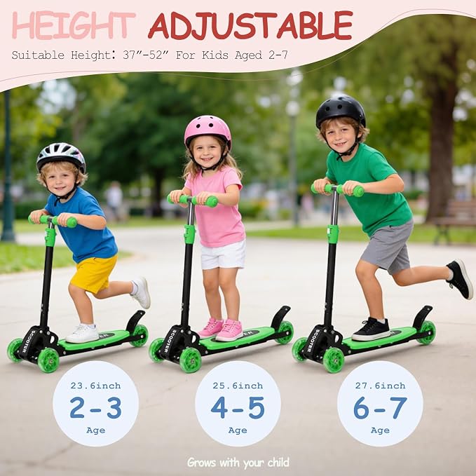 Toddler Scooter, 3 Wheels for Kids 2-7 Year Old LED Lighted, Folding Lean-to-Steer Kids Scooter with 3 Adjustable Handlebar for Boys Girls, Blue