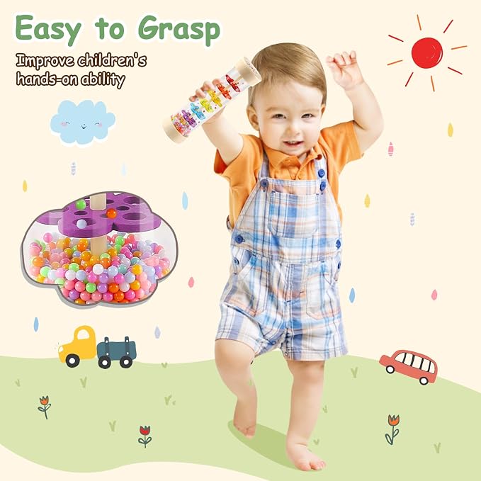 LOOIKOOS Rainmaker - 7 inch Wooden Rain Stick Montessori Toys for Babies 6-12 Months,Baby Rattle Shaker Sensory Developmental Toy,Raindrops Musical Instrument Baby Musical Toys for Baby 6 7 8 9
