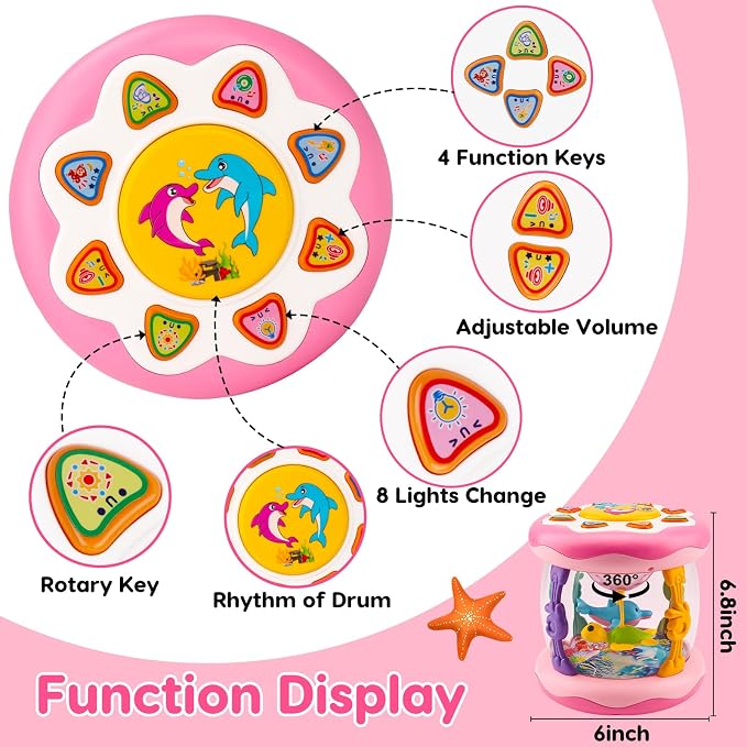 Baby Girl Toys Ocean Projector Rotating Musical Light Up Tummy Time Toy Infant Aquarium Crawling Toys Babies Girls First Birthday Newborn Shower Gifts
