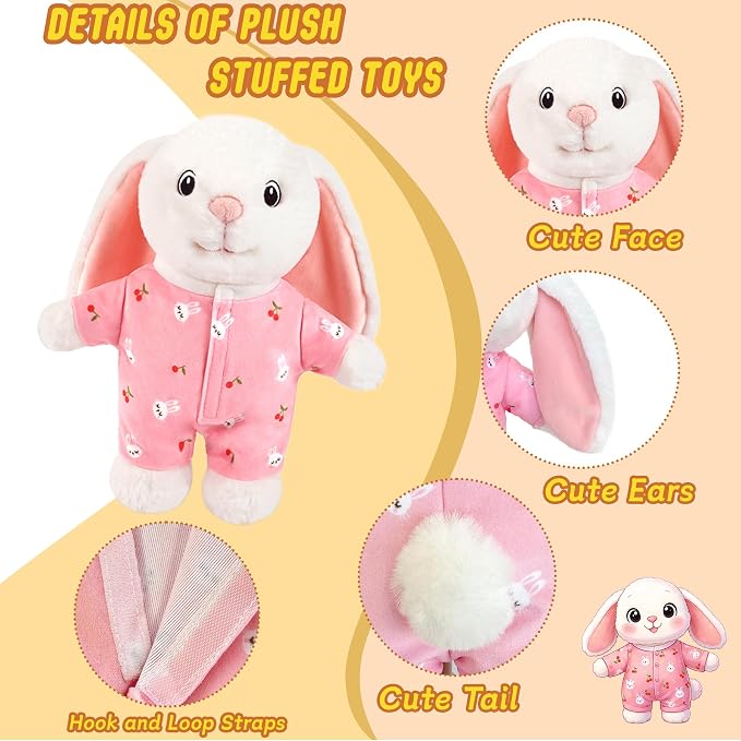 Plushies Stuffed Animal with Clothes Dress up Costume Soft Bedtime Toy 12 Inch Doll Outfit for Kids Toddler Boy Toys Funny Room Decor Washable Cuddle Pillow Green Animal Plush Rabbit Bunny