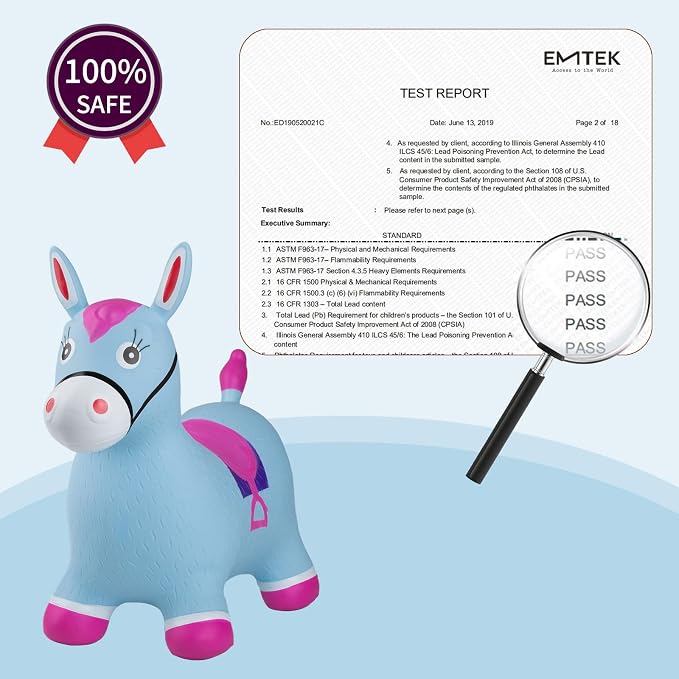 INPANY Bouncy Horse Hopper Toys, Toddlers Bouncing Farm Animals, Inflatable Jumping Hopping Horse, Ride on Rubber Bouncer for Kids, Outdoor Indoor Cool Birthday Gifts for 2 3 4 Year Old Girl Boy