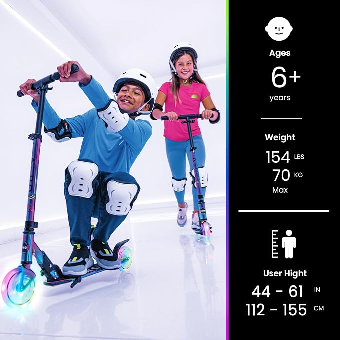 Aero Scooter for Kids 5-8 | Dynamic Lights, Hand Brake & Shock Absorption | Boys Girls 2 Wheels Kick Scooter | Foldable & Height Adjustable