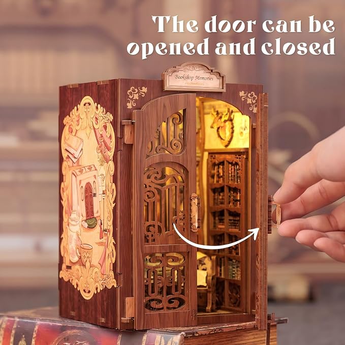 Fsolis Book Nook Kit - Booknook Bookstore (Bookshop Memory) | 3D Wooden Puzzles for Adults and Beginners, DIY Miniature House Kit Bookish Gifts for Women Book Lovers