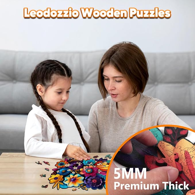 Leodozzio Wooden Jigsaw Puzzles 500 Pieces, Handmade Flowers Autumn Puzzles for Adults, Unique Shaped Wooden Puzzle, Birthday Gift Family Game, 13.8x18.4 Inch