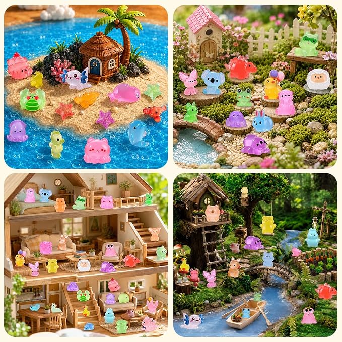 DIYDEC 85PCS Luminous Mini Resin Animals, Tiny Miniatures Figures Glow in The Dark Little Toys to Hide Small Duck Figurines for Party Favors Bag Fillers Garden Dollhouse Decor