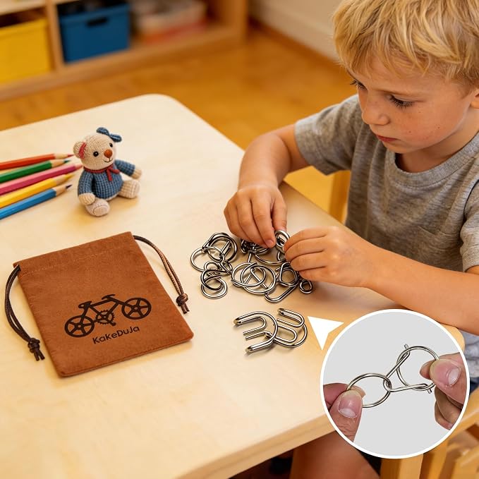 38 PCS Metal Brain Teaser Puzzles Set – Challenging Disentanglement Logic Lock Games for Adults, IQ Mind Toy Gift for Teens & Kids in Portable Travel Pouch