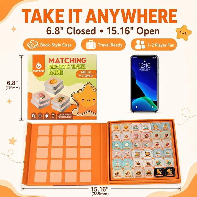 Travofun Magnetic Memory Matching Game for Kids Ages 3-8, Travel Toys for Toddlers 3-5, Magnetic Travel Games, Road Trip and Airplane Activities for Kids