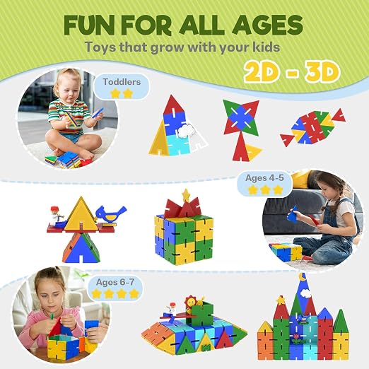 Magnetic Tiles, Interlocking Building Blocks, 3D Wonderland Construction STEM Learning Early Education Best Gift for Kids Boy Girl, Age 3-8