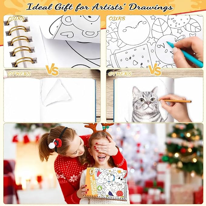 Prudiut Coloring Book Set with 24-Color Acrylic Markers & Stickers, Ages 14+ Travel Sketch Book, 60 Pages 150gsm Thick Paper (7x8.3in) Spiral Bound Art Supplies