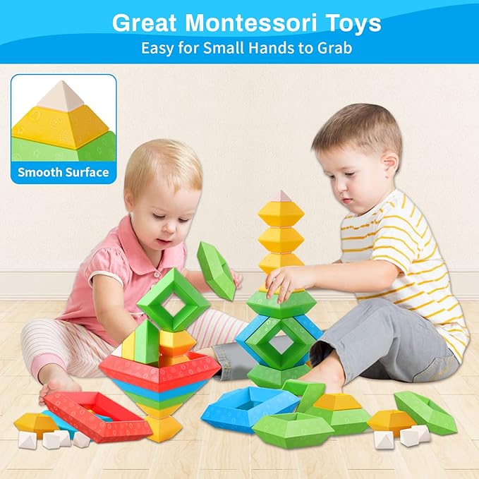 Hieoby Montessori Toys for Toddlers Boys Girls Preschool Learning Activities 30Pcs Building Blocks Stacking Educational Toys STEM Toddler Manipulatives Birthday Gifts Toddler Toys for 3 4 Year Old
