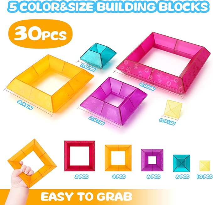 30-Piece Building Blocks Set for Kids - STEM Preschool Learning Activities Ages 3-6 Years Old, Light Table Compatible Educational Stacking Toys