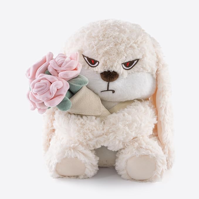 11.4" Adorable Bunny Plush Stuffed Animal - Hugging Rose Bouquet, Ultra-Soft Cuddly Toy, for Girls, Kids, Valentine's Day (White/Pink)-A Surprise that Never Fades
