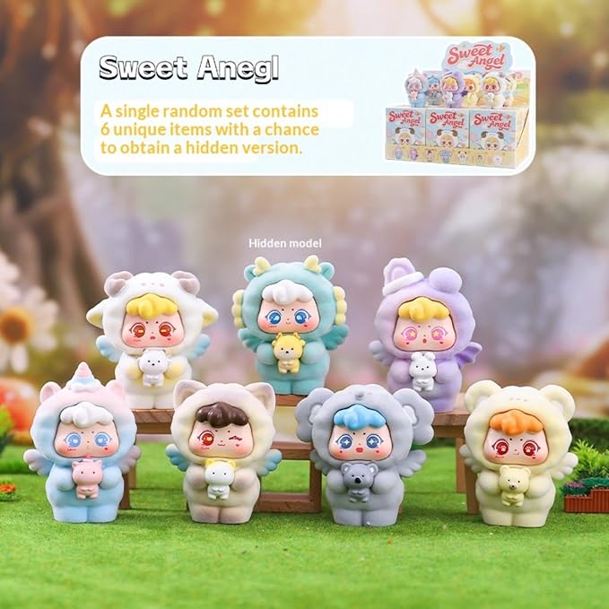YAMSLAM Sweet Angel Series Mini Fluffy Animal Box Cute Action Figures Collectible Toy Surprise Mystery Box Dolls Home Decor Birthday Gift, Random 1pc of 7 Styles