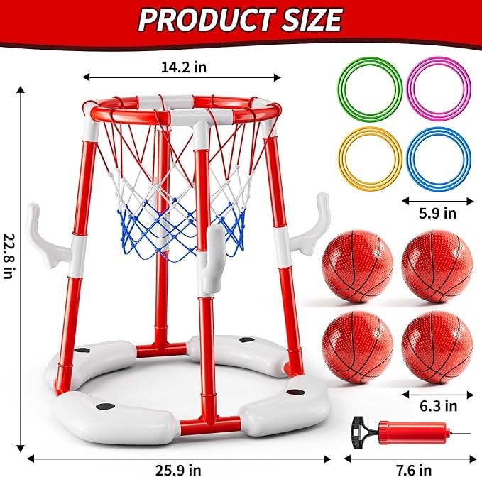 MSKOLER Pool Basketball Hoop Toys - 2 in 1 Floating Pool Toys with 4 Balls and Inflatable Pump, Indoor Outdoor Water Basketball Swimming Pool Games Gifts Toys for Kids Ages 4-8 8-12