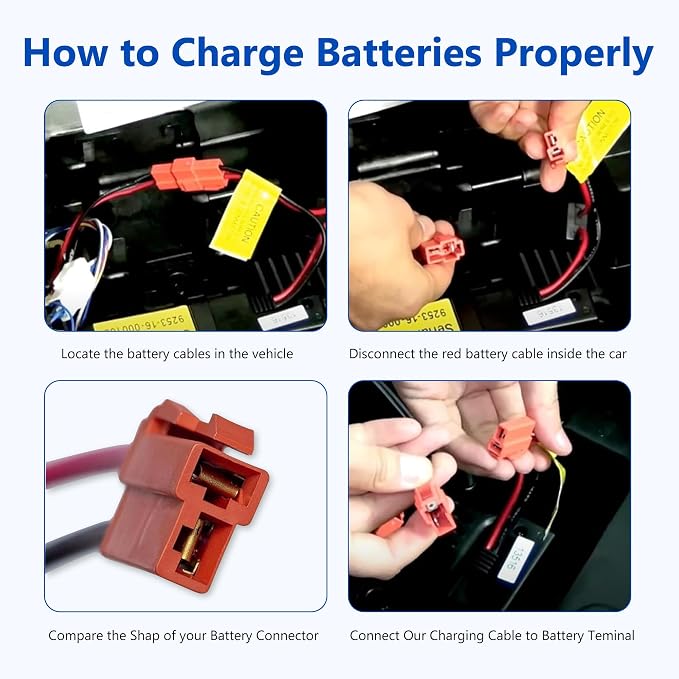 24V Battery Charger and Battery Wire Harness Compatible with Ride On Toys for Kids, 24Volt (28.8V) Batteries Car for Kids, for Huffy Torex UTV 4X4, 2 Pin Red Square Plug Charger for Kid Electric Car