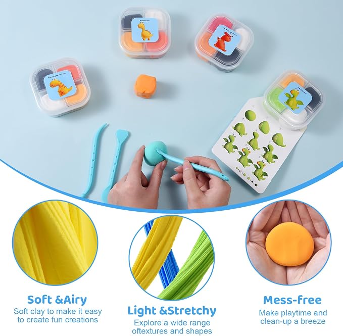 Both idea Air Dry Clay Kit, Dino Theme | 12 Packs, Non-Toxic Kids Gift | School & Party: Perfect for classroom art activities, birthday party favors, creative family DIY, and holiday celebrations.