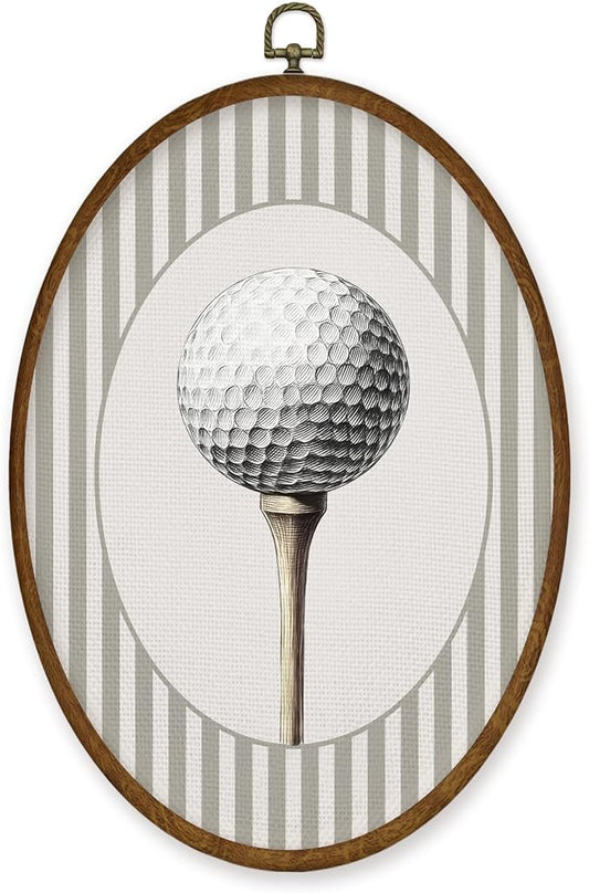 WULQYING Golf Ball Sports Nursery Wall Art Decor, Boys Room Oval Framed Canvas Art Prints, Neutral Striped Sport Lover Gift Wall Hanging Decor for Kids Nursery Room Playroom, 8.5x11.3 Inches