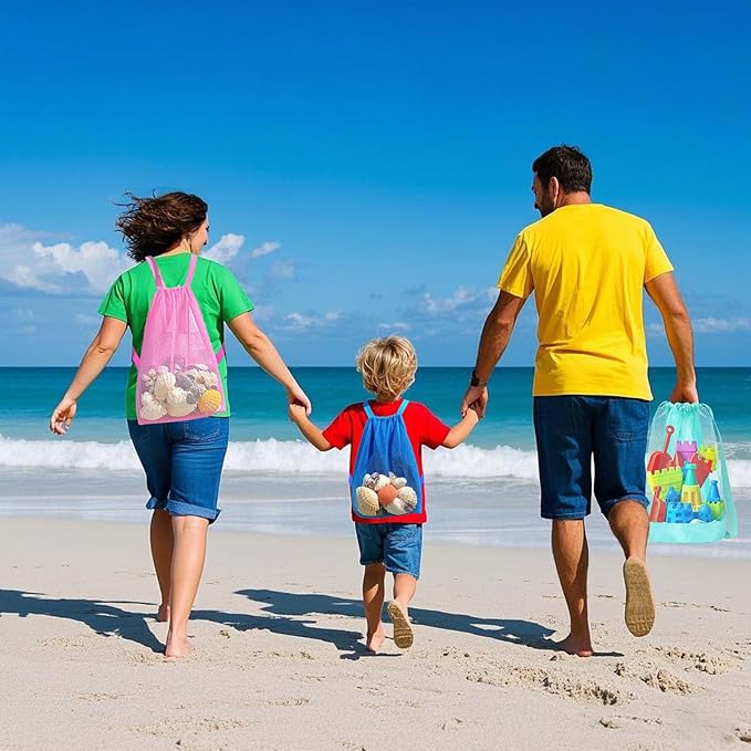 Vodolo Beach Toy Bag,3pcs Mesh Travel Sand Toys Backpack for Sandbox Buckets,Beach Vacation Essentials for Kids,Shell Collecting Bag Shelling Tools,Beach Must Haves Sand Box Toys Seashell Bags