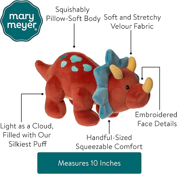 Mary Meyer Stuffed Animal Smootheez Pillow-Soft Toy, 10-Inches, Red Triceratops Dinosaur