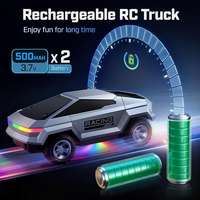 WayEee 1/24 Remote Control Car Cyber RC Truck, RC Cars for Kids with Colorful Lights, 2.4GHz Remote Control, 2 Rechargeable Batteries, 18KM/H Racing Car Toy, for Boys 3 4 5 6 7 8-12