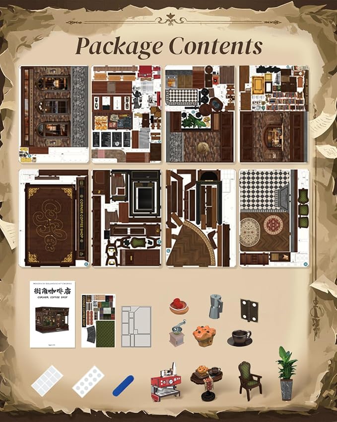 Cutefun Book Nook Kit - DIY Miniature Coffee Shop Booknook Kits for Adults and Teens, 3D Wooden Puzzle Bookend Bookshelf with LED Light, Creative Crafts Gifts for Book Lovers (Corner Coffee Shop)