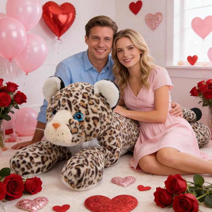 MorisMos Giant Cheetah Stuffed Animal Plush Pillow 4ft, 47" Extra Large Plush Cheetah Toy for Kids & Adults, Realistic Leopard for Christmas Birthday, Big Safari Stuffed Animal for Jungle Party Decor