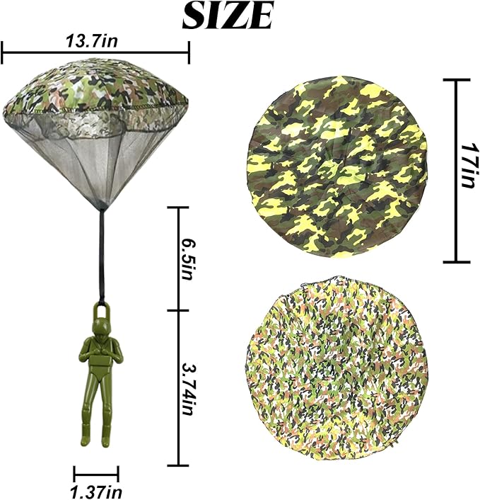ROYHOO 6PCS Army Camo Parachute Toys Hand Throwing Kids Outdoor Games Toys ，Army Men Action Figures Tangle Free Throwing Toy Parachute Outside Gifts for Kids Ages 3-16