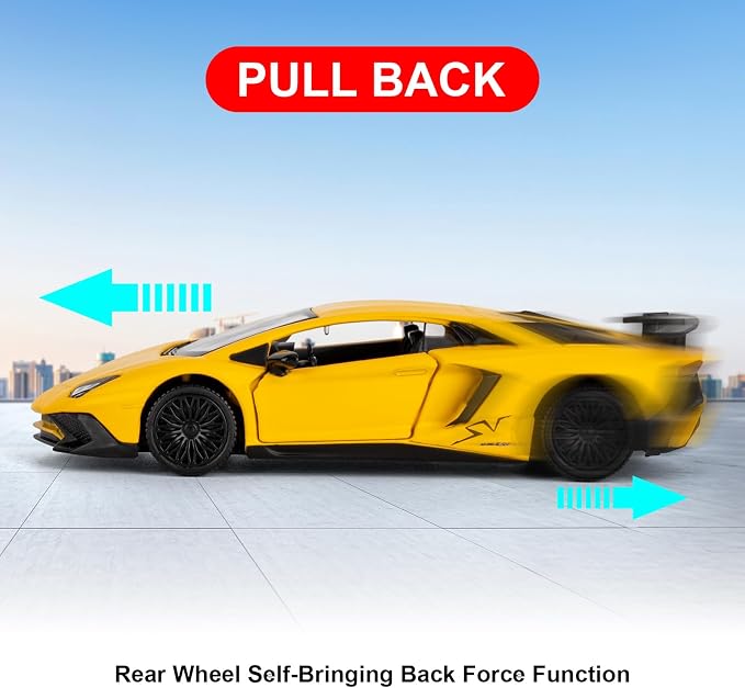 TGRCM-CZ 1/36 Scale Lamborghini Aventador LP770-4 Casting Car Model, Zinc Alloy Toy Car for Kids, Pull Back Vehicles Toy Car for Toddlers Kids Boys Girls Gift (Yellow)