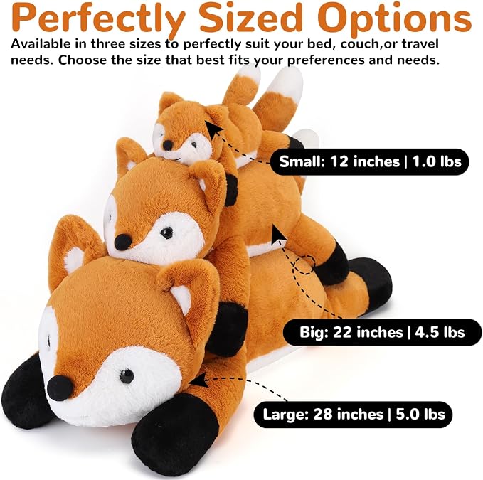 gnomantic Fox Weighted Stuffed Animals - 12 Inch 1.0 Pounds Weighted Plushies Fox - Small Plush Stuffed Animals Pillow - Cute Plush Toys Gifts for Kids & Adults