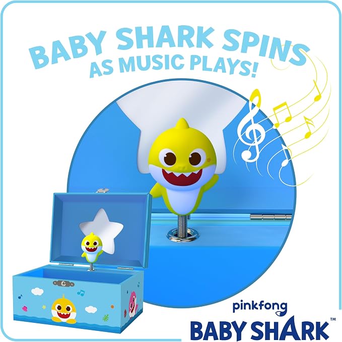 Baby Shark Jewelry Box for Girls Musical Jewelry Box with Spinning Baby Shark Figurine, Baby Shark Toys for Kids Ages 3-5