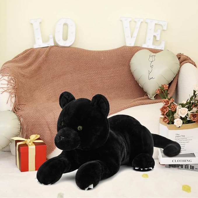 MorisMos Giant Black Panther Stuffed Animal Pillow, 30" Extra Large Stuffed Black Panther Toy for Kid & Adult, Realistic Big Safari Animal Jaguar Plush for Christmas Birthday Jungle Party Decor