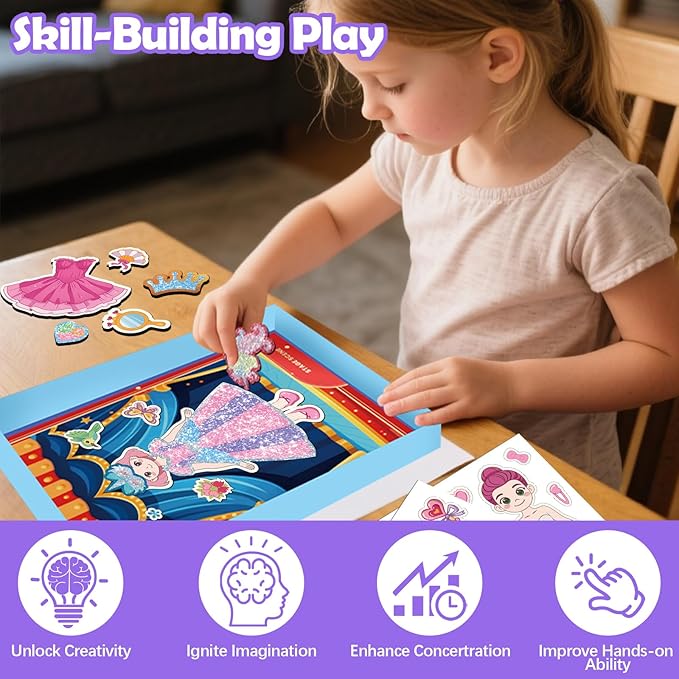 SOOVSY Magnetic Dress Up Dolls for Girls Ages 4-8, Princess Mermaid Fairy Ballerina Dress-Up Magnets with DIY Foil Art Craft Kit, Screen-Free Travel Activity Toy & Creative Gift for Kids