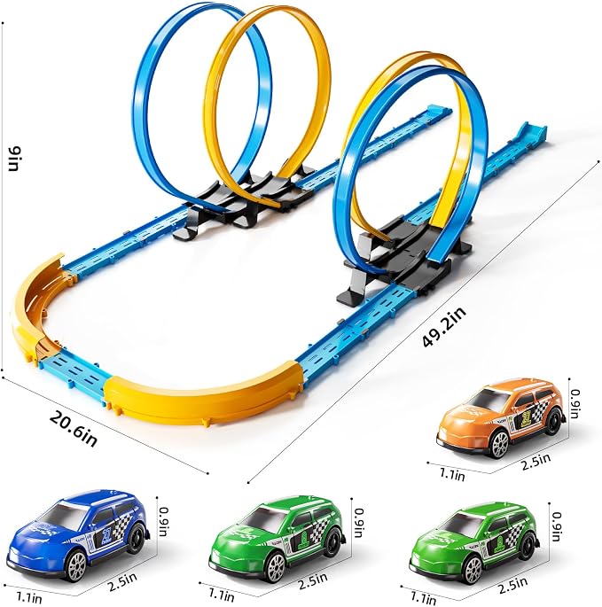 MSKOLER Car Race Track Sets for Kids 3 4 5 6 7 8 9 Years Old - Toy Car Track Set for Boys 3-5 6-8 8-12, Competitive Racing Game with 4 Small Cars, Boys Toy, Gifts Toys Cars for Toddlers Girls 3-8