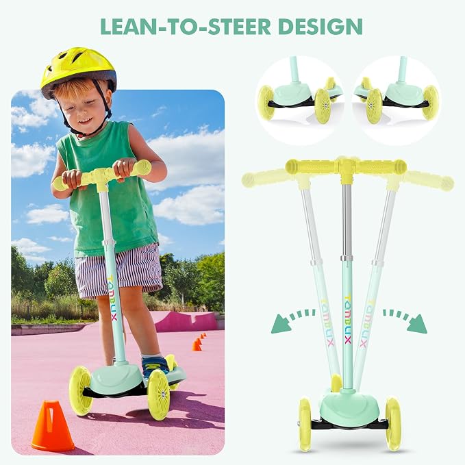 TONBUX Kids Scooter for Ages 3-5, Toddler Scooter with Light-Up Deck and Wheels, Adjustable 4-Level Height 3-Wheel Scooters for Kids, Lean-to-Steer Design