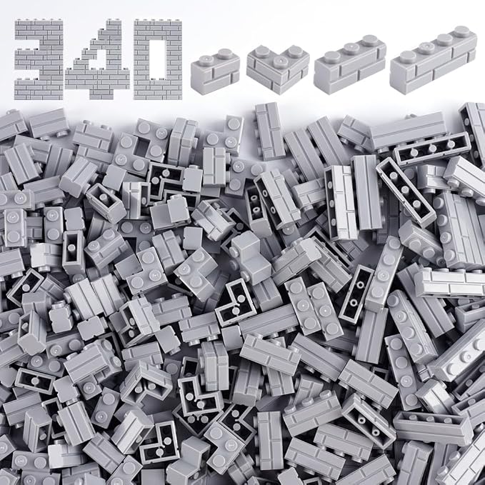 Classic Wall Bricks Bulk Accessories: 340 PCS Masonry Profile Building Block Parts and Pieces Sets(Light Gray)