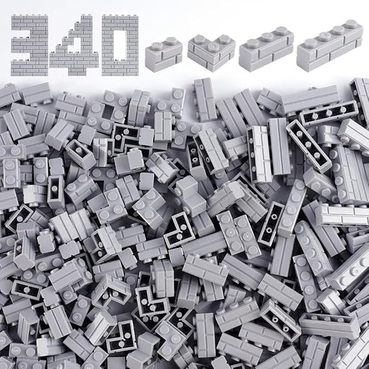 Classic Wall Bricks Bulk Accessories: 340 PCS Masonry Profile Building Block Parts and Pieces Sets(Light Gray)