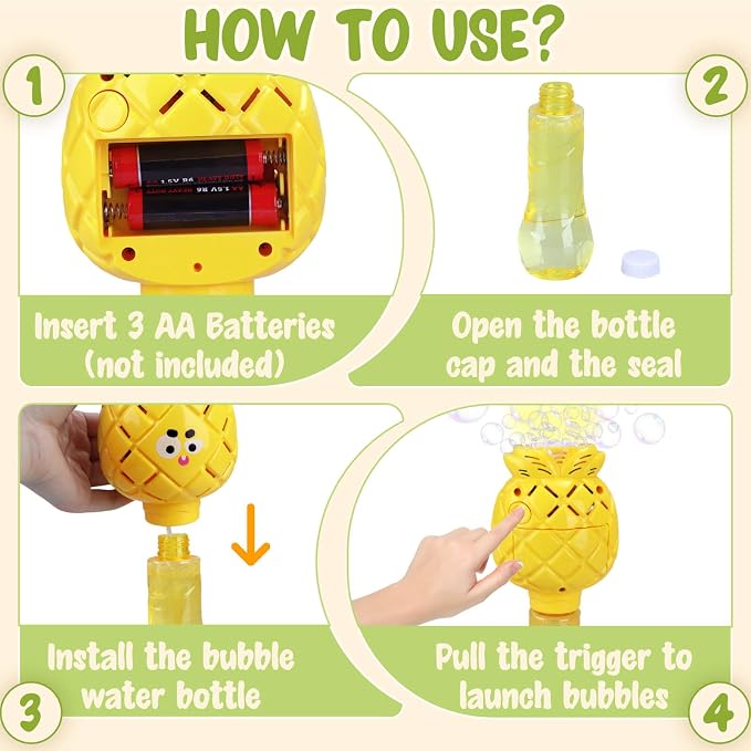 Aooess Bubble Wands for Kids Ages 3-5 Years Old: Automatic Bubble Machine for Kid, Light Up Bubble Wand Toddler Outdoor Toys, Summer Outdoor Party Birthday Gift for 3 4 5 6 7 8 Year Old Girls, Yellow
