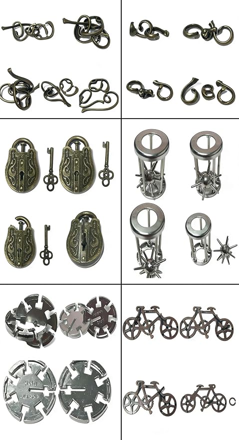 AHYUAN 32Pcs Metal Brain Teaser Puzzles 3D Cast Steel Teasers Puzzle for Kids Teens Magic Puzzles Games Toys IQ Education Smart Logic Test Toy Fidget Toys Party Favors for Kids Adults Challenge