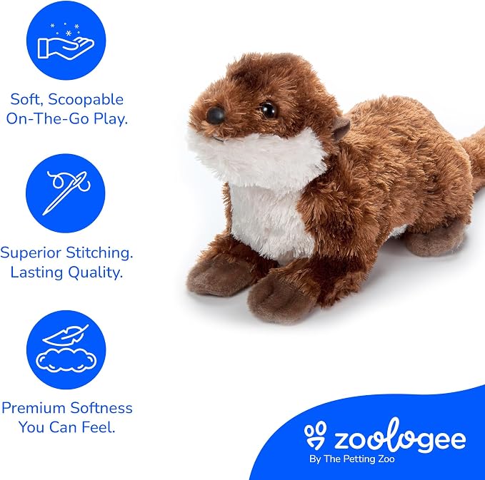 The Petting Zoo River Otter Stuffed Animal Plushie, Gifts for Kids, Scoopz Wildlife Animals, Otter Plush Toy 8 Inches