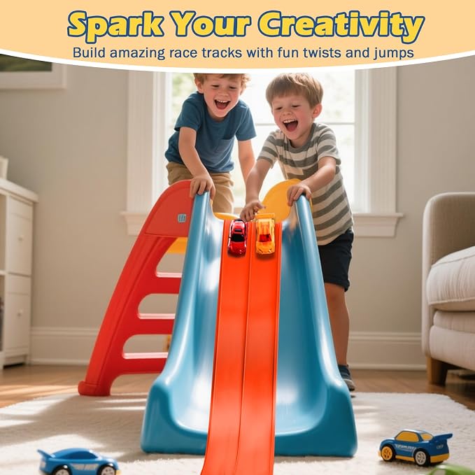Flexible Race Track for Kids, Flexible Car Track 15Ft Race Track Compatible with Diecast 1/64th Cars, Roll Up Car Ramp Toy with Strong Suction Cups
