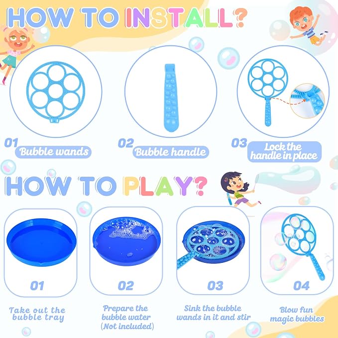 REZUCREY 27 Pcs Big Bubble Wands Toys Set, Giant Bubble Wands with Tray for Kids Summer Outdoor Toys Bubbles Party Favors Bubbles Maker Bulk for Kids Toddlers Boys Girls Age 3 4 5 6 7 8+
