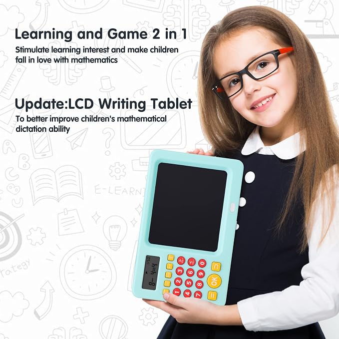 Math Games for Kids Ages 5 6 7 8, LCD Writing Tablet for Kids Educational Math Learning Games, Birthday Gifts for Boys Girls (Blue)